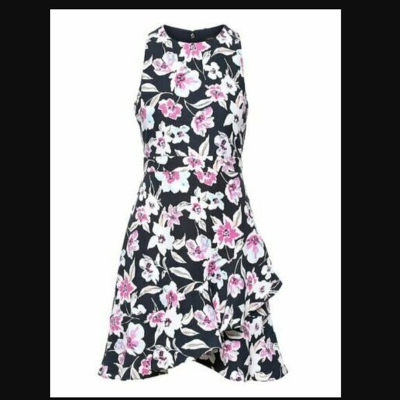 Banana Republic Floral Ruffle Wrap Racerback Dress Navy & Purple Floral 0 - Picture 4 of 15